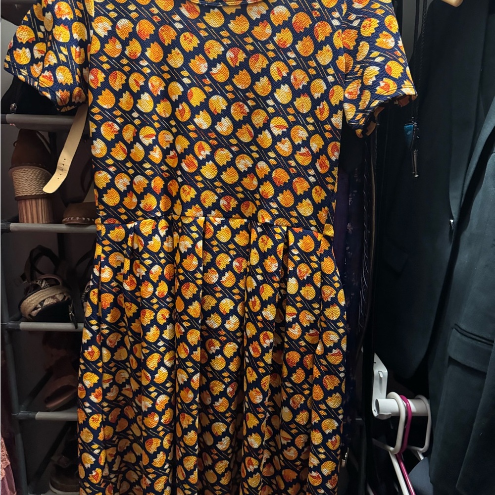 LuLaRoe Navy and Orange Floral Amelie Dress